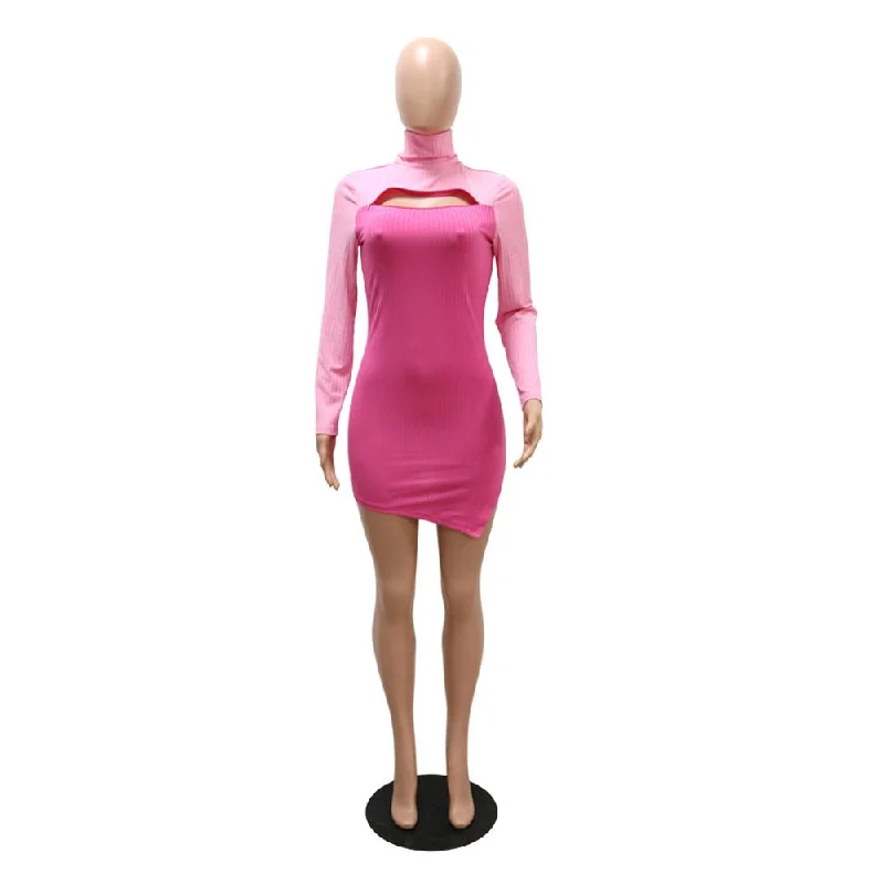 Julia Fashion - Sexy Turtleneck Cut Out Color Blocking Mini Dress Elegant Floral-Print Mini Dress Julia Fashion - Sexy Turtleneck Cut Out Color Blocking Mini Dress Elegant Floral-Print Mini Dress