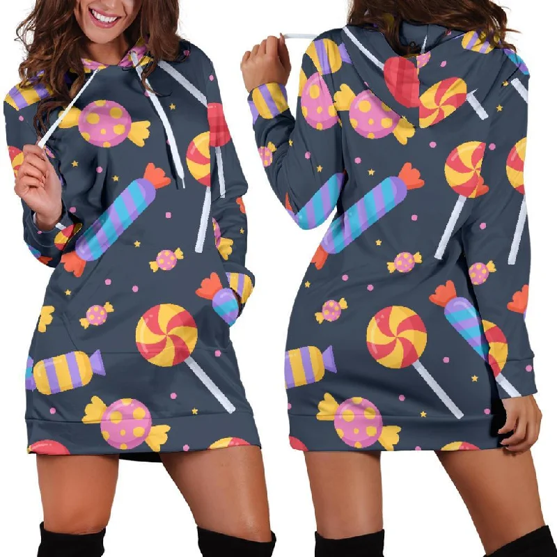 Candy Pattern Print Women Hoodie Dress Hoodie with Pocket Utility Practical