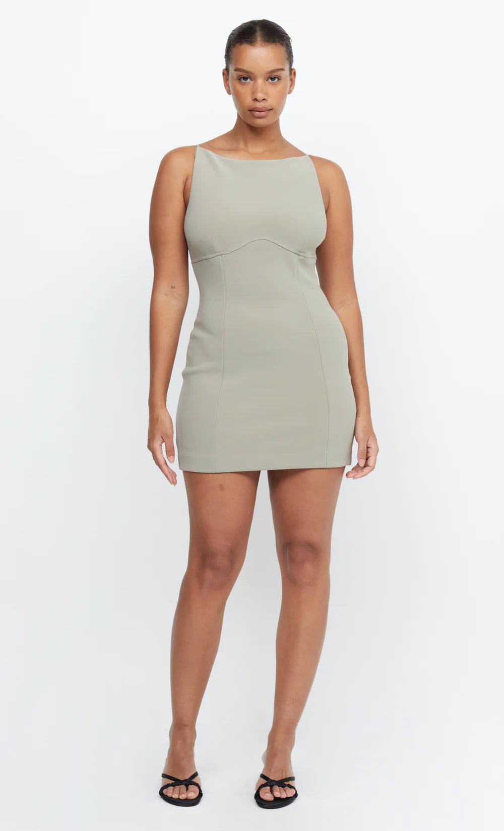 Marisol Mini Dress - Silver Sage Comfortable Zip-Up Mini Dress