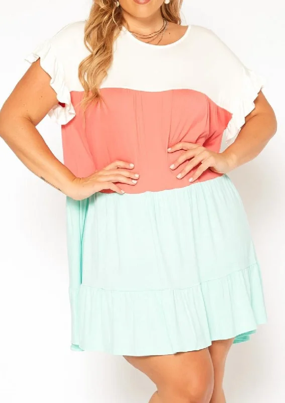 Hi Curvy Plus Size Color Block Mini Dress Tunics Polka dots