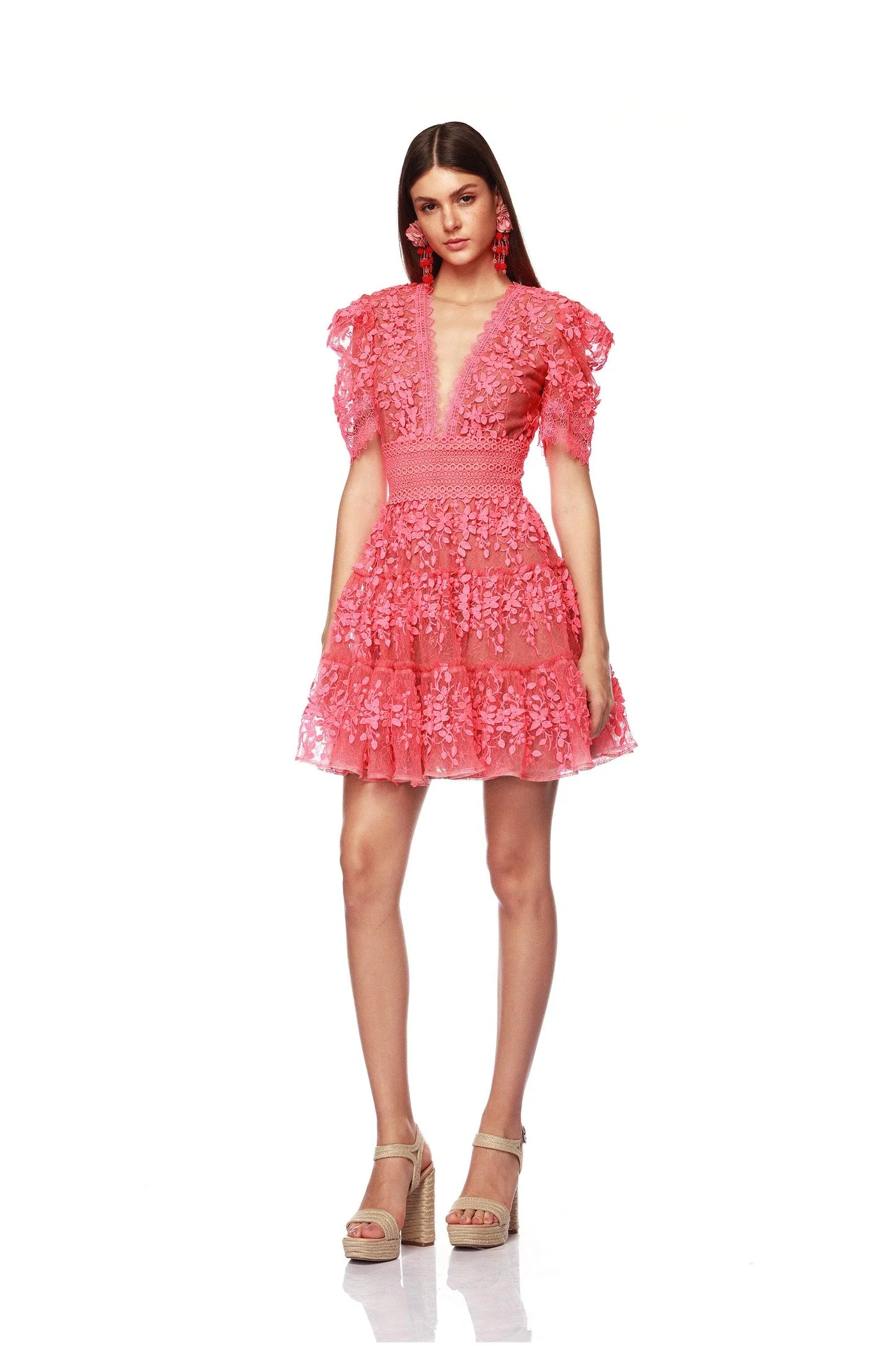 Megan Mini Dress - Coral Elegant Tulle Mini Dress