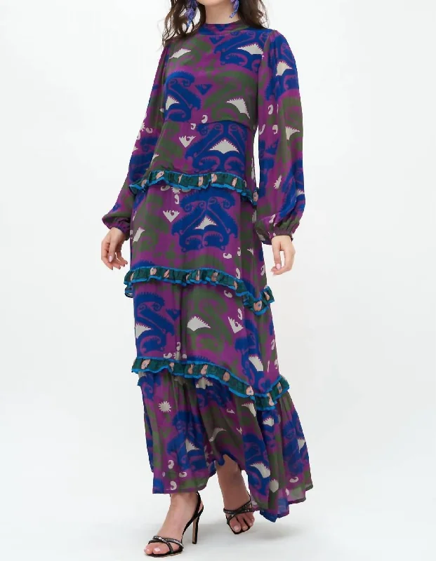 Mock Neck Maxi Dress In Uzbek Magenta Tunics Formal black