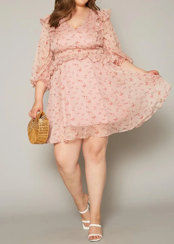 Hi Curvy Plus Size Women Floral Print Flare Mini Dress Tunics Vintage classic