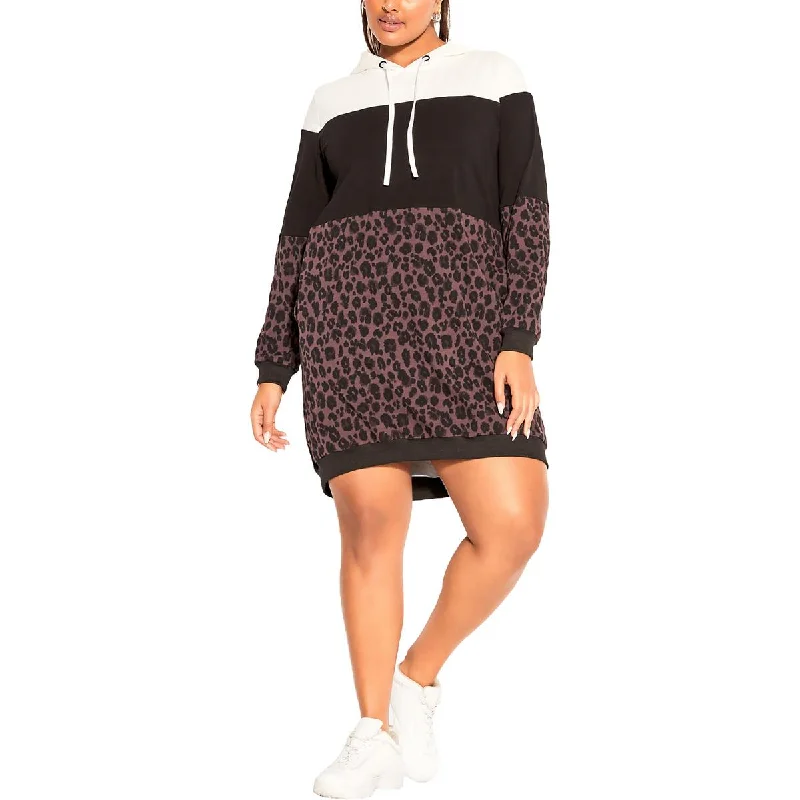 CCX Womens Animal Print Cotton Sweatshirt Dress Cotton Hoodie Fleece Lining Warmth