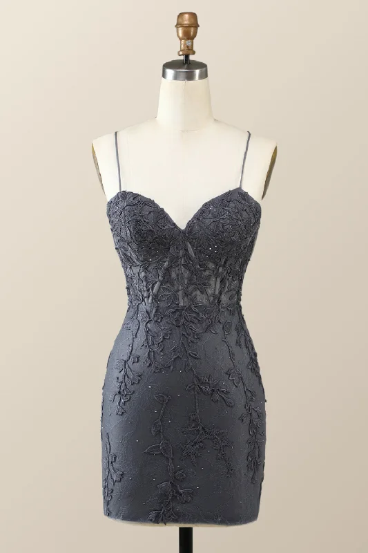 Spaghetti Straps Black Lace Bodycon Mini Dress Elegant Lace Mini Dress