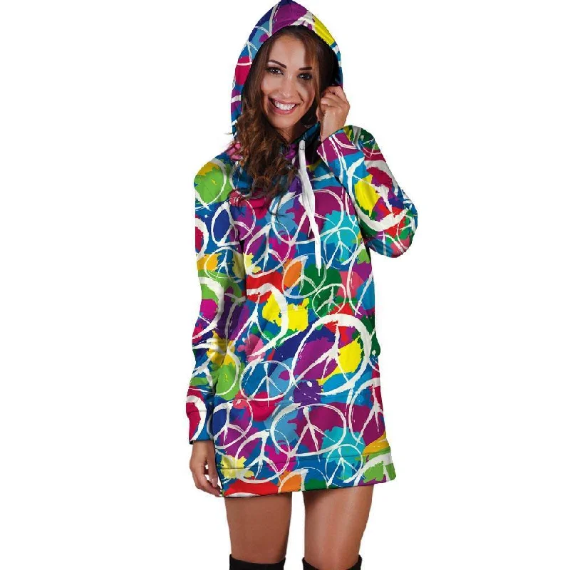 Colorful Hippie Hoodie Dress Hoodie with High Neck Warm Protective