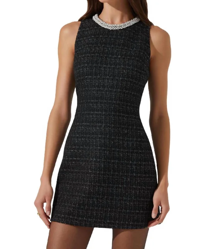 Althea Tweed Pearl Collar Mini Dress Fashionable Button-Front Mini Dress