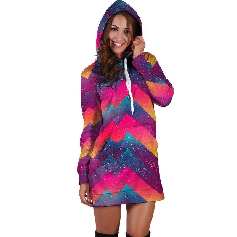 Abstract Geometric Grunge Hoodie Dress Hoodie with Snap Buttons Easy Quick