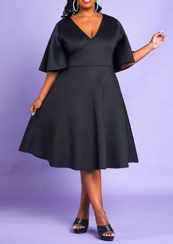 Hi Curvy Plus Size Women Wrap Fit and Flare Midi Dress Tunics Ceremony elegant