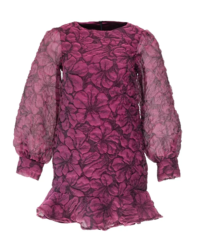 Floral Long Sleeve Mini Dress | Burgundy Comfortable Wrap Mini Dress