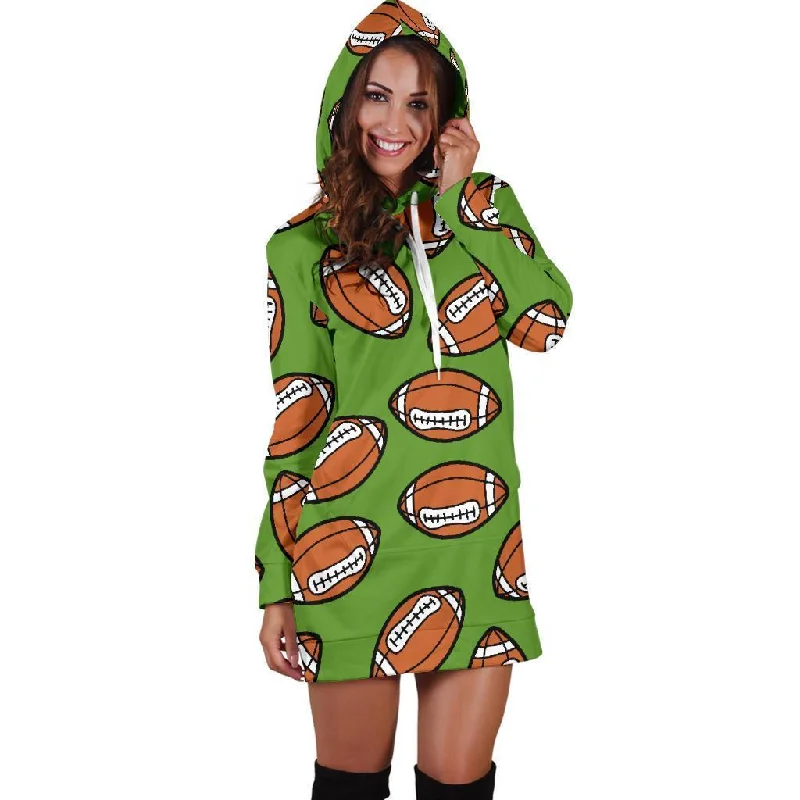 American Football Print Pattern Women Hoodie Dress Hoodie with Hem Fringe Bohemian Relaxed
