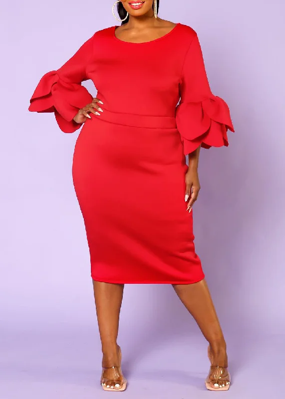 Hi Curvy Plus Size Women Elegant Form Fitting Midi Dress Tunics Fashionable trendy