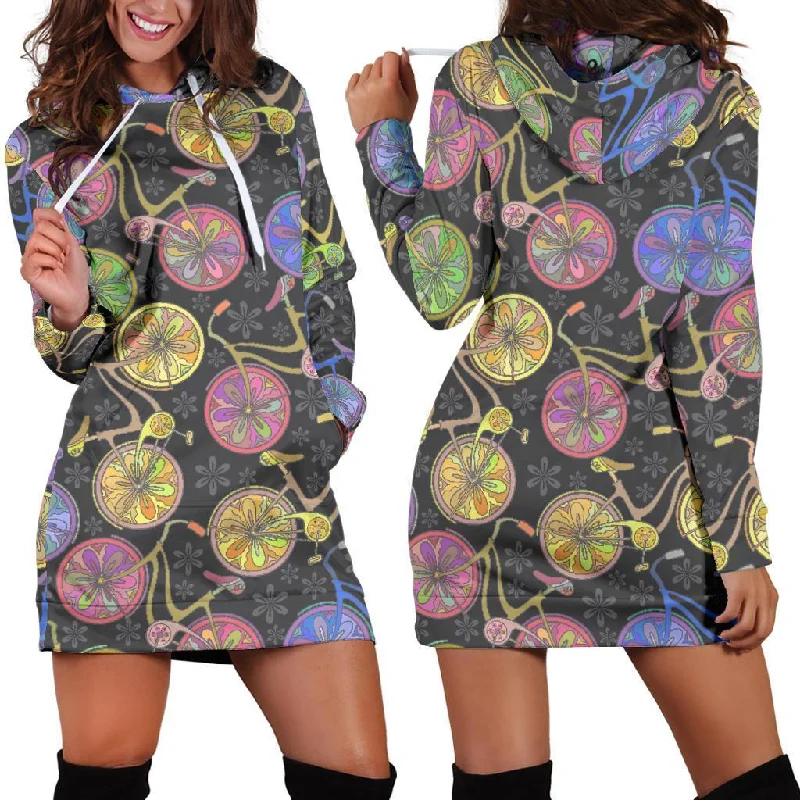 Bicycle Floral Pattern Print Women Hoodie Dress Hoodie with Earth Tones Natural Calm Bicycle Floral Pattern Print Women Hoodie Dress Hoodie with Earth Tones Natural Calm