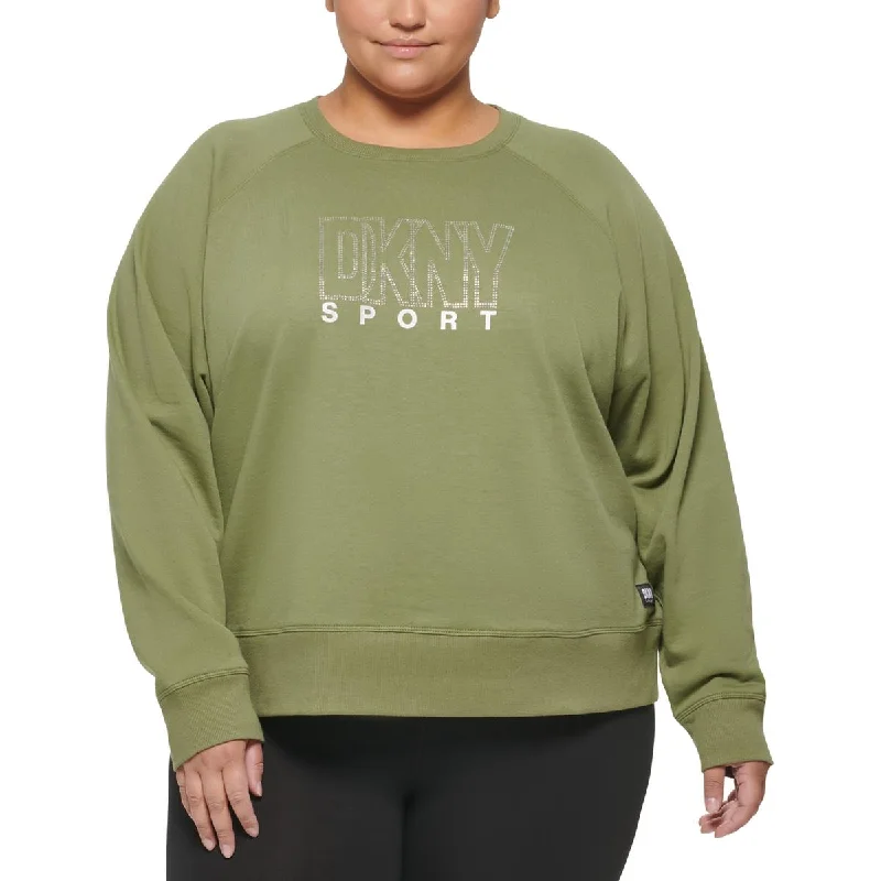 DKNY Sport Womens Plus Rhinestone Logo Crewneck Sweatshirt Hoodie with Fur Luxurious Winter DKNY Sport Womens Plus Rhinestone Logo Crewneck Sweatshirt Hoodie with Fur Luxurious Winter