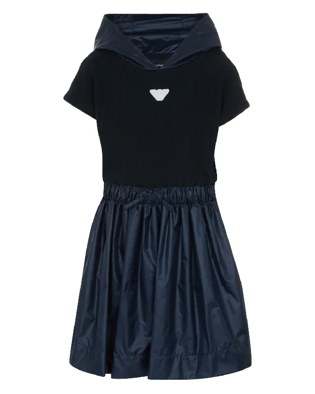 Navy Drawstring Sweatshirt Dress Hoodie with Earth Tones Natural Calm