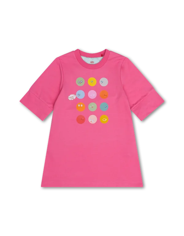 Pink Daver Dot Faces Sweatshirt Dress Hoodie with Neon Bright Vibrant