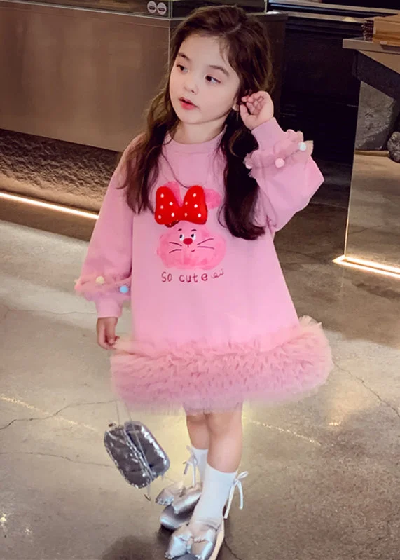 Pink Tulle Patchwork Tulle Kids Long Dresses Spring TG011 Tunics Practical easy-care