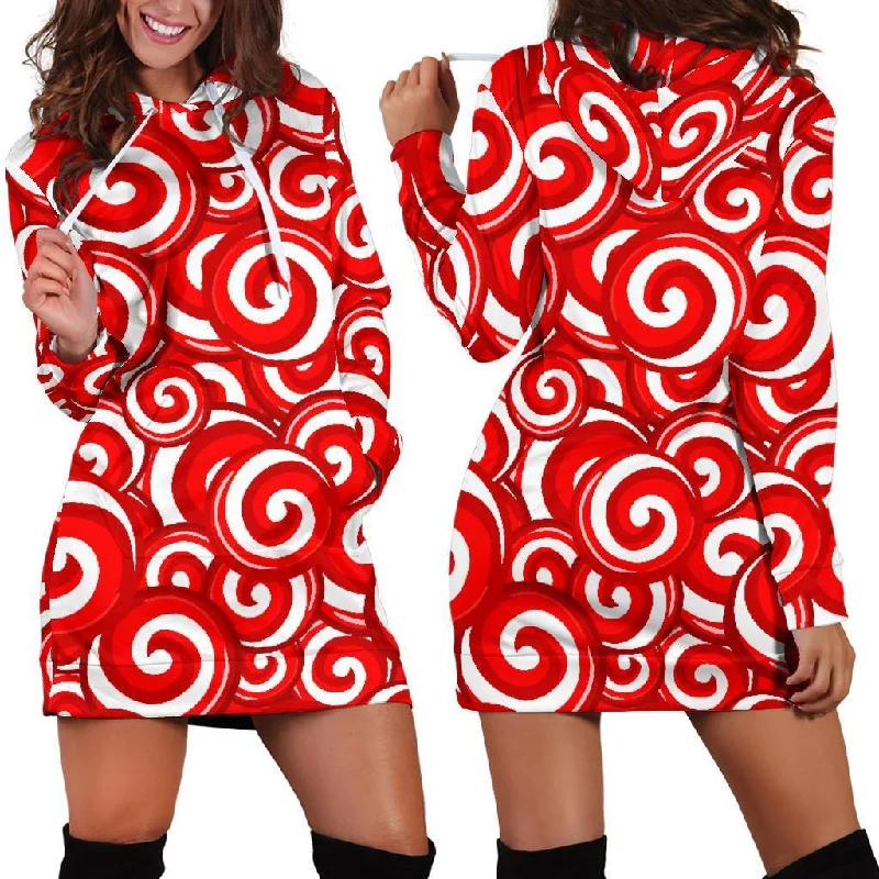 Candy Cane Pattern Print Women Hoodie Dress Hoodie with Zipper Versatile Modern