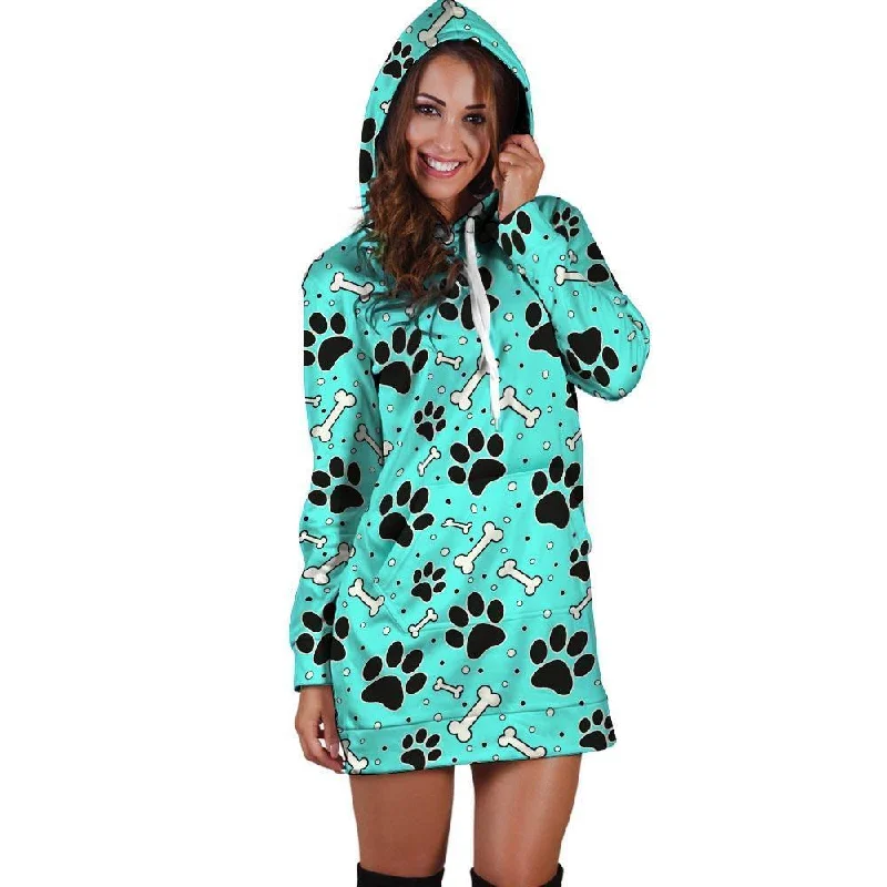 Blue Paw Hoodie Dress Hoodie with Oversized Fit Loose Comfortable