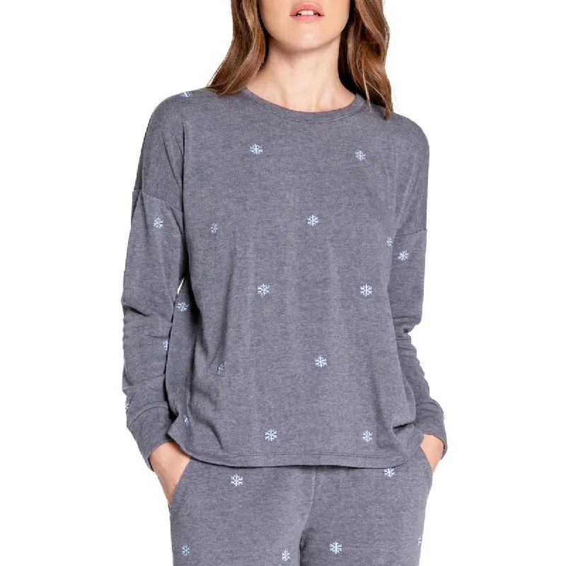 P.J. Salvage Womens Snowflakes Crewneck Sweatshirt Hoodie with High-Low Hem Asymmetrical Trendy P.J. Salvage Womens Snowflakes Crewneck Sweatshirt Hoodie with High-Low Hem Asymmetrical Trendy
