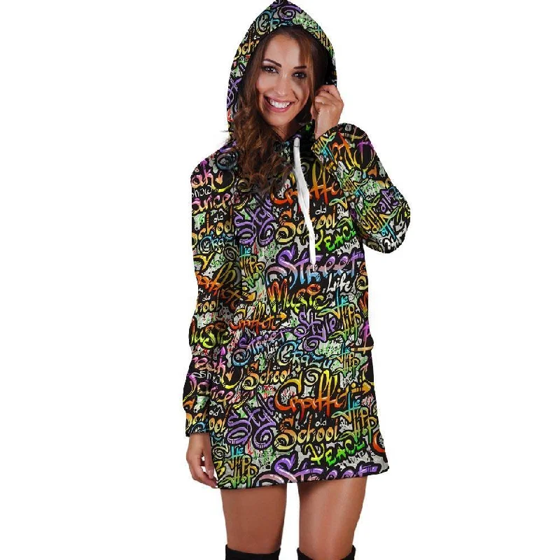 Airbrush Graffiti Print Hoodie Dress Hoodie with Pastel Soft Subtle