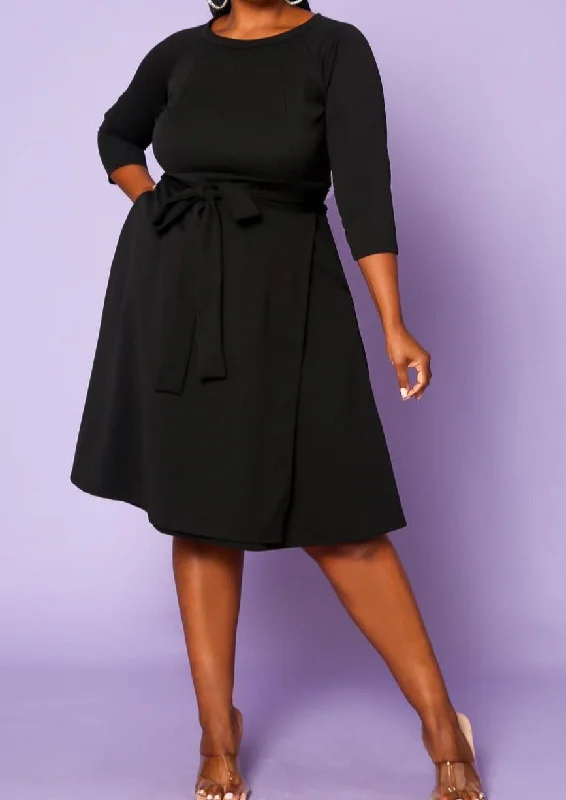 HI CURVY Plus Size 3/4 Sleeves Wrap Midi Dress with pocket Made In USA Tunics Fashionable trendy HI CURVY Plus Size 3/4 Sleeves Wrap Midi Dress with pocket Made In USA Tunics Fashionable trendy