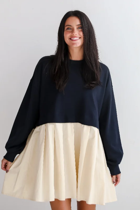 FINAL SALE - Convincing Charisma Navy Sweatshirt Dress Hoodie with Pastel Soft Subtle FINAL SALE - Convincing Charisma Navy Sweatshirt Dress Hoodie with Pastel Soft Subtle