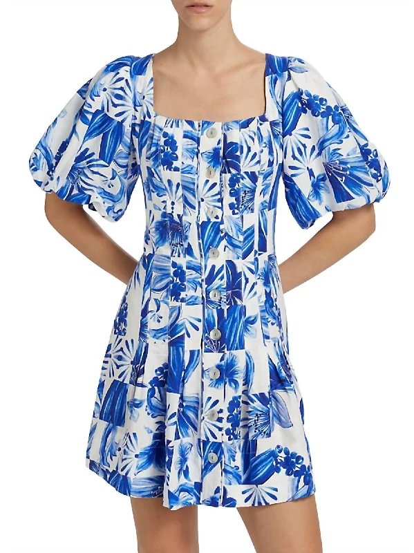 Garden Tiles Plaid Mini Dress Trendy Floral Mini Dress