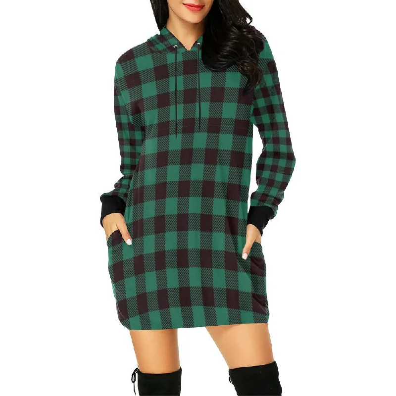 Tartan Scottish Green Plaids Print Women Hoodie Dress Oversized Hoodie Comfort Casual Tartan Scottish Green Plaids Print Women Hoodie Dress Oversized Hoodie Comfort Casual