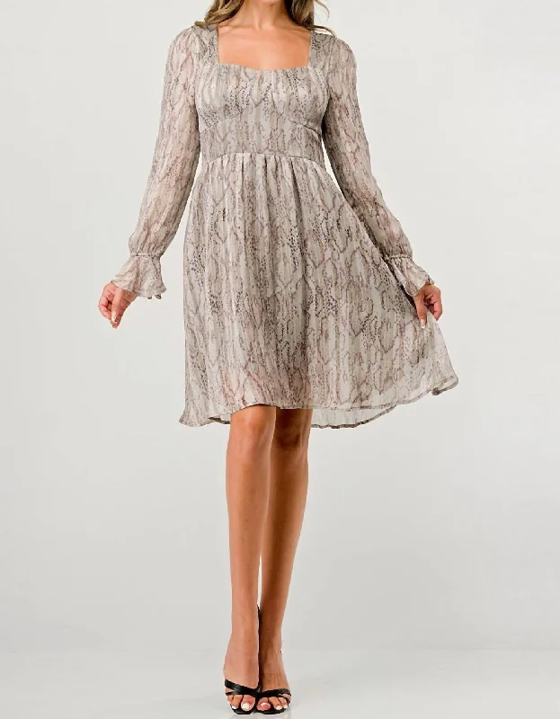 Nola Dress In Tan Slither Turtleneck Neckline Stylish