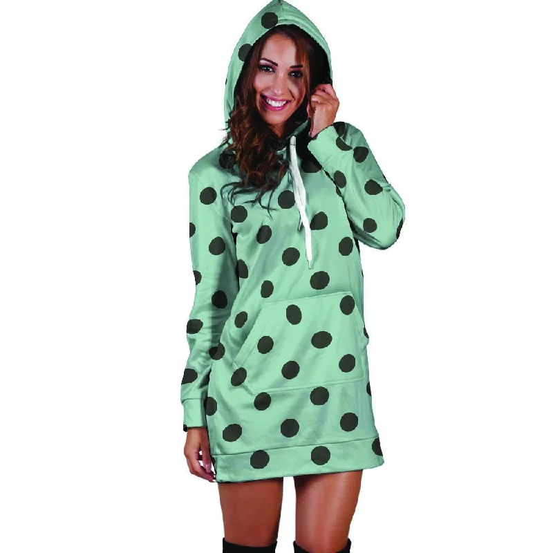 Aqua And Black Polka Dot Hoodie Dress Hoodie with Camouflage Military Edgy