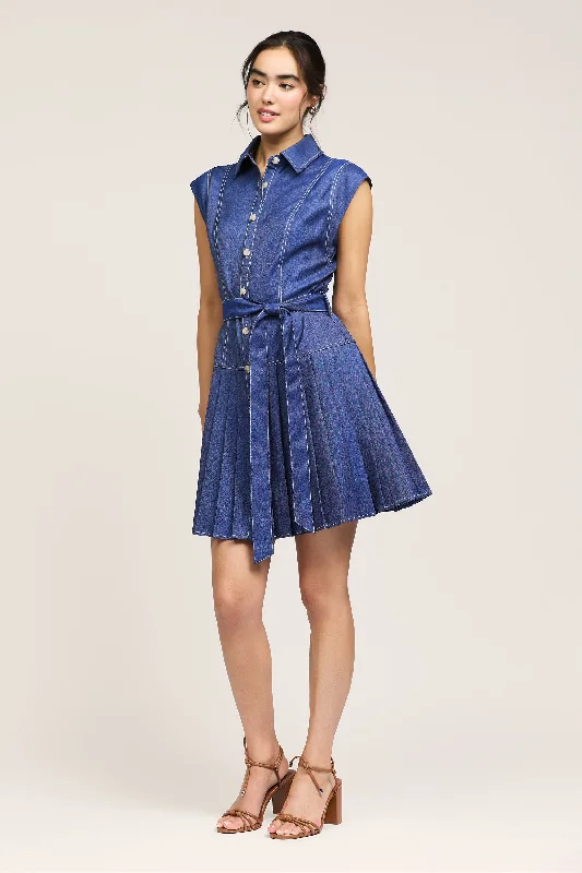 Contrast Stitch Pleated Mini Dress Trendy Floral Mini Dress
