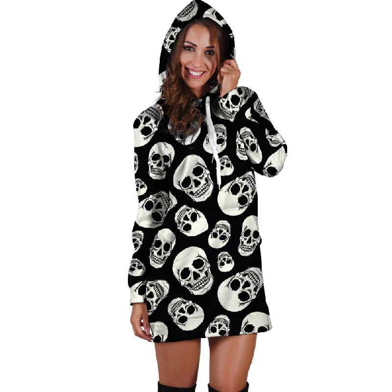 Black Skull Hoodie Dress Hoodie with High-Low Hem Asymmetrical Trendy