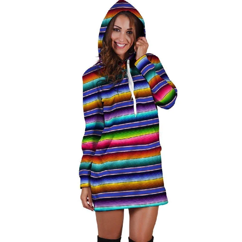 Baja Serape Mexican Hoodie Dress Hoodie with Pattern Geometric Abstract