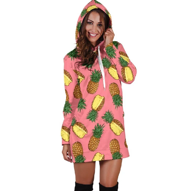 Women Pink Cutting Pineapple Hoodie Dress Print Hoodie with Ribbed Cuffs Snug Fit Comfort Women Pink Cutting Pineapple Hoodie Dress Print Hoodie with Ribbed Cuffs Snug Fit Comfort