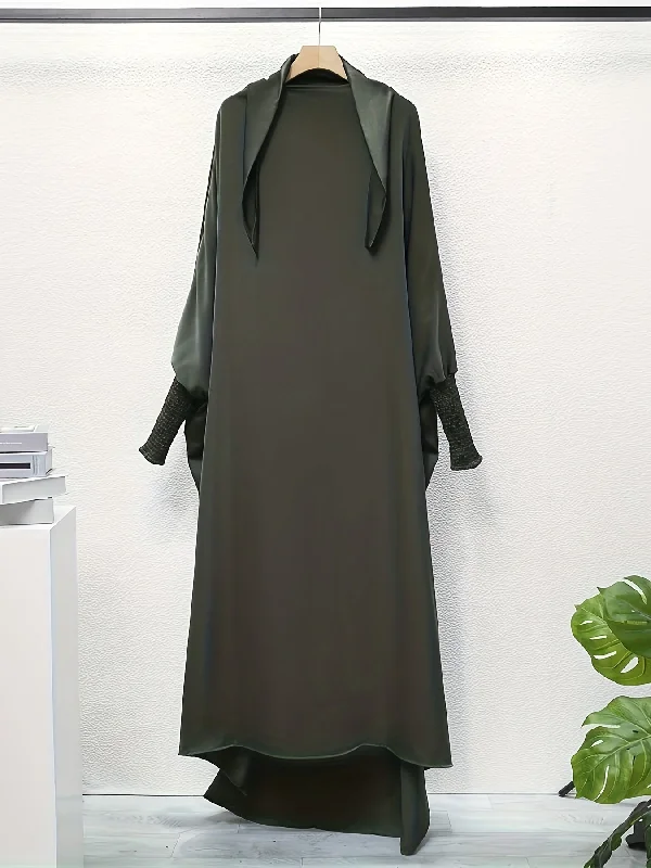 Solid Color Crew Neck Kaftan Dress, Modest Batwing Sleeve Maxi Dress, Women's Clothing Tunics Modern contemporary Solid Color Crew Neck Kaftan Dress, Modest Batwing Sleeve Maxi Dress, Women's Clothing Tunics Modern contemporary