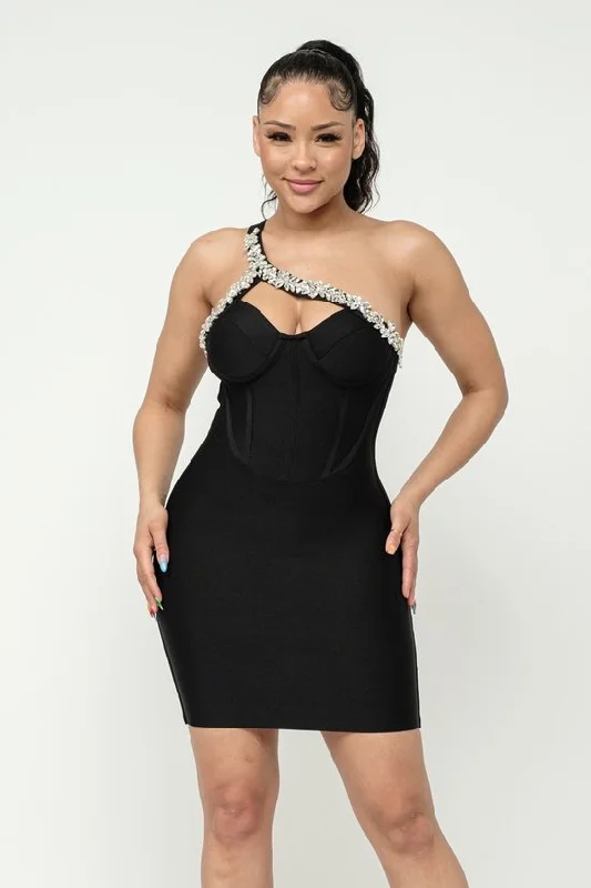 Jewel Bandage Mini Dress Elegant Mini Dress with Pleats