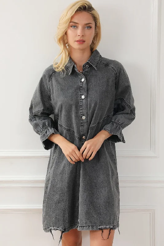 Denim Shirt Dress: Casual Button-Down Mini Dress Cozy Sweater Mini Dress