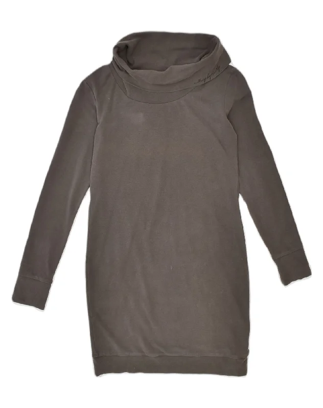 MURPHY & NYE Womens Sweatshirt Jumper Dress UK 10 Small Brown Cotton Hoodie with Camouflage Military Edgy