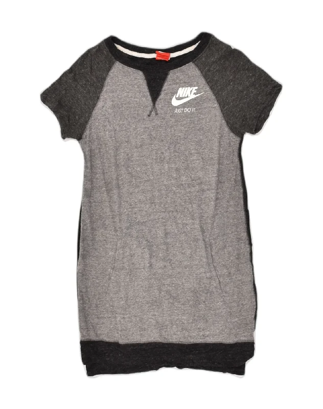 NIKE Womens Sweatshirt Jumper Dress UK 6 XS Grey Colourblock Cotton Hoodie with Logo Branding Identity NIKE Womens Sweatshirt Jumper Dress UK 6 XS Grey Colourblock Cotton Hoodie with Logo Branding Identity