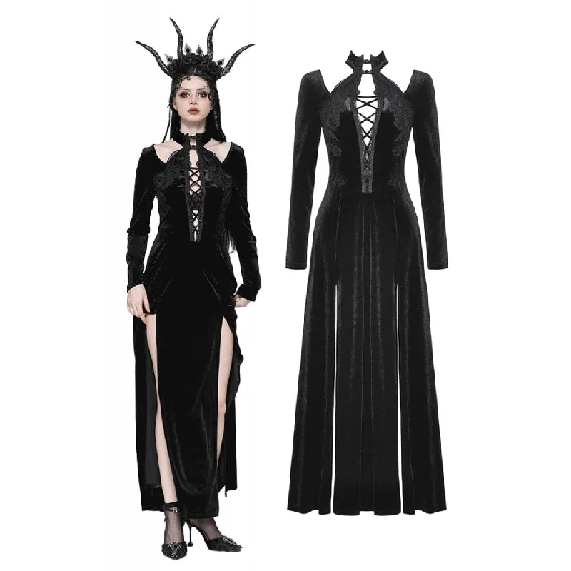 Women's Gothic Cutout Side Slit Velvet Party Dress Tunics Solid Classic
