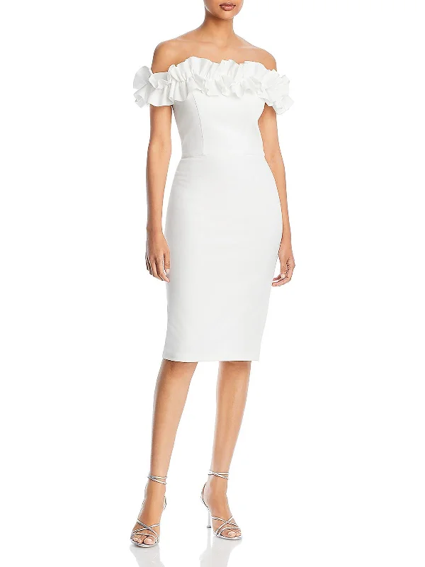 Womens Ruffled Crepe Sheath Dress Tunics Fashionable trendy
