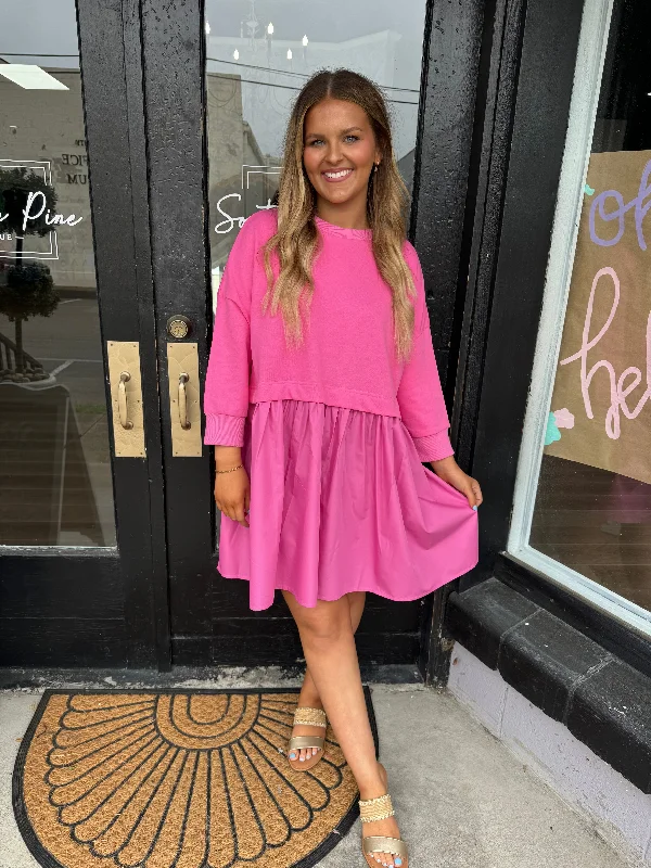 Pink contrast sweatshirt dress Hoodie with Longline Fit Extended Stylish