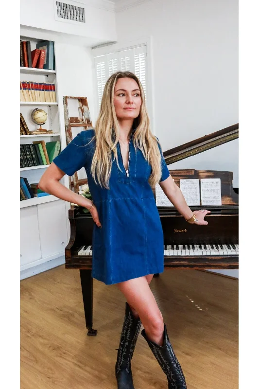 Downtown Denim Mini Dress Fashionable Party Mini Dress
