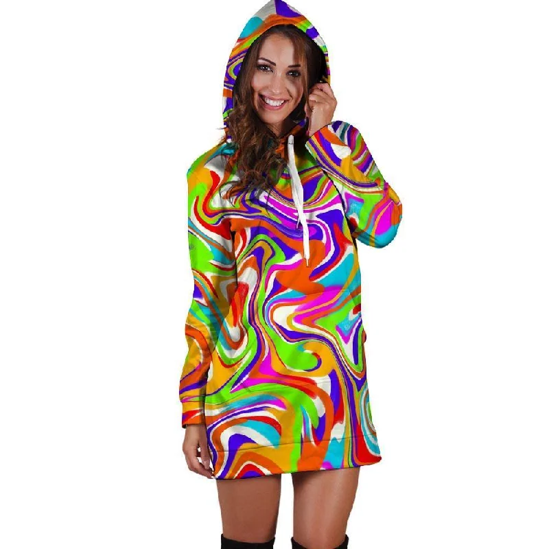 Colorful Abstract Hoodie Dress Hoodie with Exposed Zipper Edgy Industrial