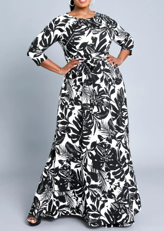 Hi Curvy Plus Size Women Leaf Print Flare Warp Maxi Dress with Pockets Off-the-shoulder Chic Trendy