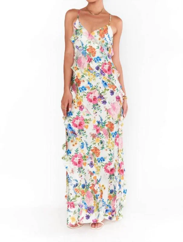 Romance Ruffle Dress In Ivory Botanical Floral Tunics Fleece cozy