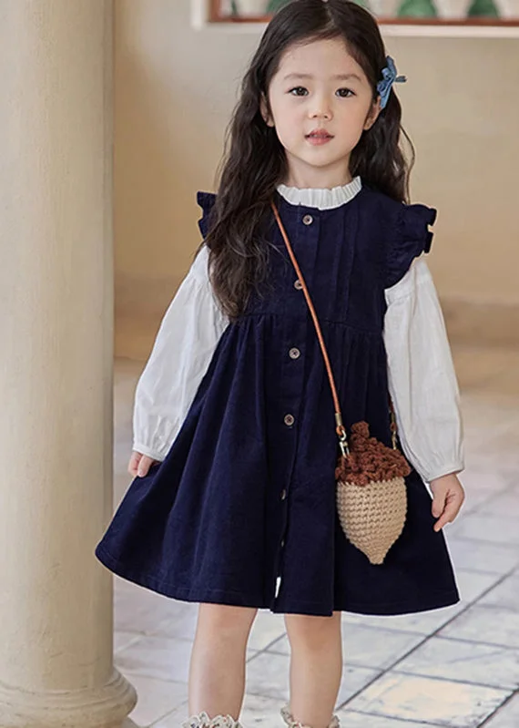 Cute Ruffled Patchwork Girls Long Dress And Shirts Two Pieces Set Puff Sleeve TR017 Tunics Silk luxurious