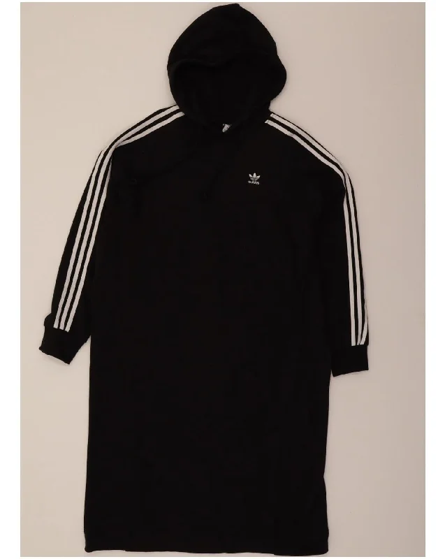 ADIDAS Womens Long Sleeve Hoodie Dress UK 12 Medium  Black Cotton Hoodie with Lace Feminine Delicate