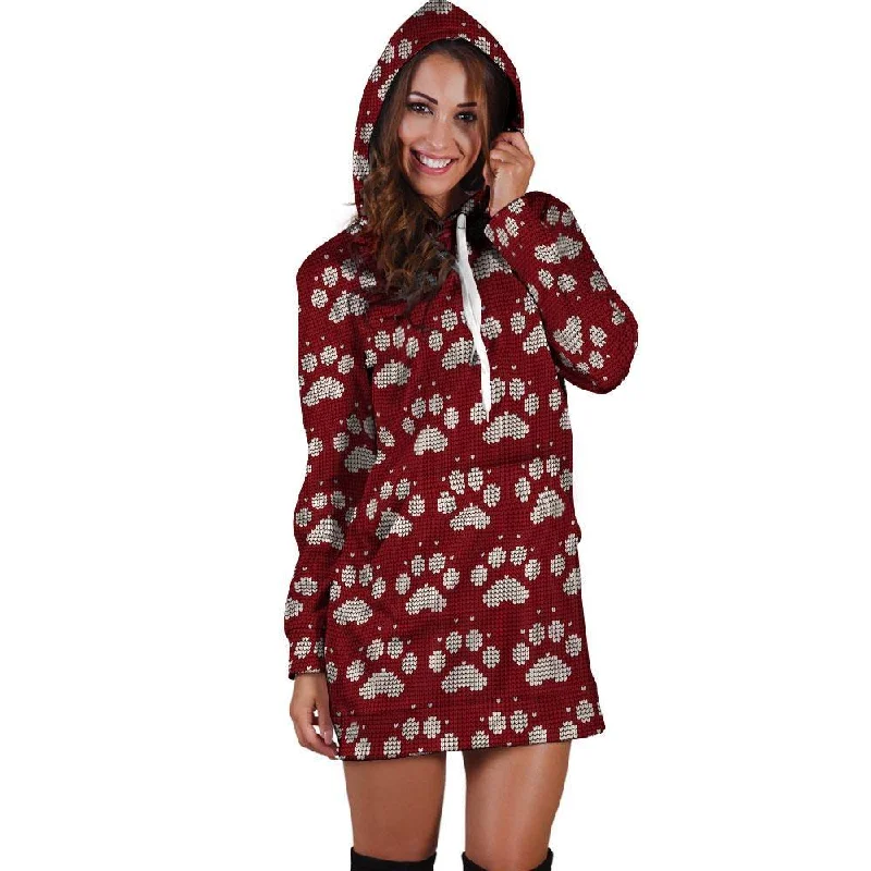 Christmas Ugly Paw Hoodie Dress Hoodie with Full-Zip Functional Layering